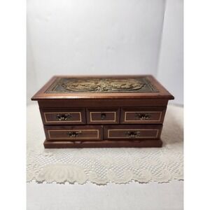 Vtg Wooden Musical Jewelry Box Organizer Storage with 2 Drawers "Love story"